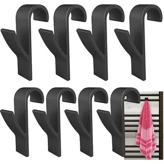 6x Handdoek Haak Zwart - Kleding Haak Voor Radiator - Handdoek Houder Hangend Aan Verwarming - Badkamer Haken Hangend