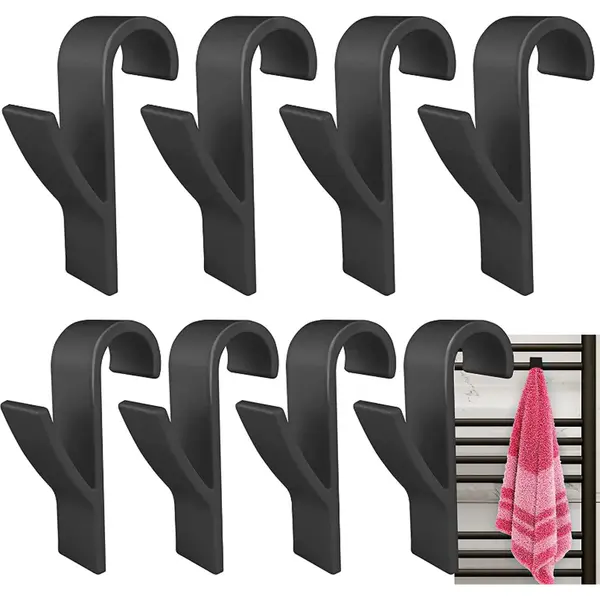6x Handdoek Haak Zwart - Kleding Haak Voor Radiator - Handdoek Houder Hangend Aan Verwarming - Badkamer Haken Hangend thumbnail