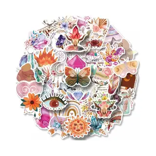 Bohemian Retro Stickers 50 Stuks | Boho Stickers | Thema Bohemien | Laptop Stickers | Decoratie | Stickers Kinderen | Stickers Volwassenen | Flowers |