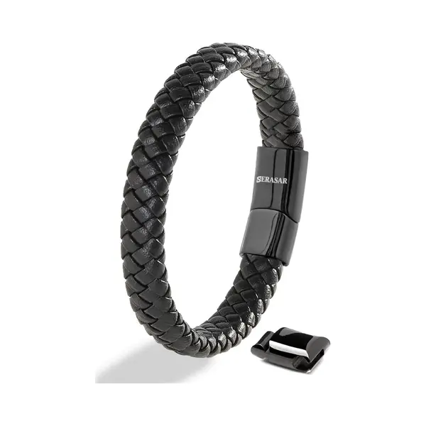 Serasar Mens Black Leather Bracelet 23cm Men GiftBox Genuine Braided Multilayer Wrap Man Male Bracelets Magnetic Jewelry thumbnail