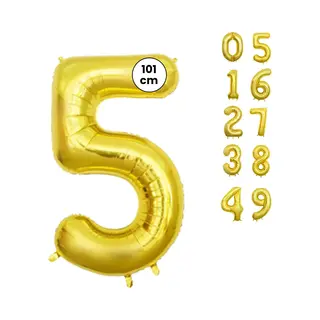 Fienosa Goud Kleur Cijfer 5 Ballon 101 Cm - Nummer 5 - Cijferballon - Xl Groot - Helium Ballon - Verjaardag Ballon - Verjaardag Versiering - Feest -