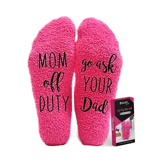 Malinsi® Grappige Sokken - Mom Off Duty, Ask Dad - Leuke Huissokken Dames - Gekke Cadeaus Cadeautjes Volwassenen - Funny Socks Geschenkset Met Tekst