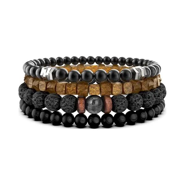 Malinsi® Armband Heren En Dames - Onyx En Lava Stone Natuursteen Set Van 4 Wood - Mannen En Vrouwen Kralen Armbandje thumbnail