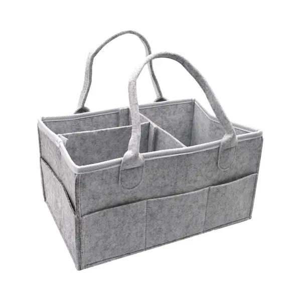 Luiertas Vilt - Grijs - Vilt - 32 X 22 X 19 Cm - Luier Organizer - Draagbare Organiser Met Handige Vakken - Verzorgingstas thumbnail