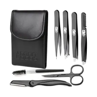 AdroitGoods 7 Delige Wenkbrauw Verzorgingsset - Wenkbrauw Trimmer/Mesje - Epileer Pincet - Rvs - Met Lederen Hoes
