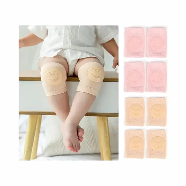 Mylinsé 4 Paar - Baby Knie Beschermers - Antislip Sokken - Smiley - Roze Beige thumbnail