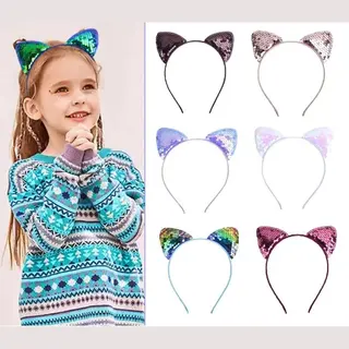 Mylinsé Set Van 6 Meisjes Diademen Met Poezenoortjes – Haarbanden Met Glinsterende Pailletten – Multi Kleuren – Leuk Voor Feestjes, Verjaardagen En
