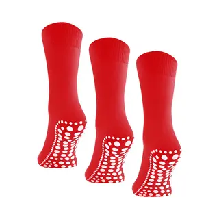 Budino® Huissokken Anti Slip Set - 3 Paar - Dikke Antislip Sokken - Gripsokken - Dikke Yoga Pilates Sokken - Maat 35-38 - Rood