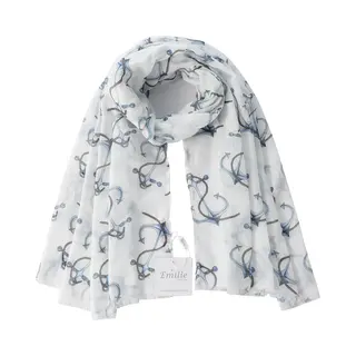 Emilie Scarves - Sjaal - Print Vrolijk - Wit - Ankers Blauw - Marine Look