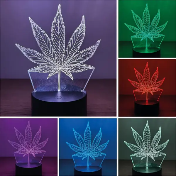 Klarigo® Nachtlamp – Weed - Cannabis - 3D Led Lamp Illusie – 16 Kleuren – Bureaulamp - Sfeerlamp – Nachtlampje – Creative Lamp - Met thumbnail