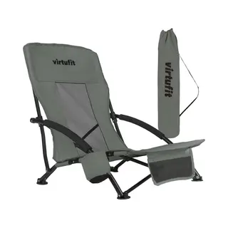 VirtuFit Opvouwbare Strandstoel - Grijs - Met Bekerhouder En Opbergvak - Incl. Draagtas - Compact, Duurzaam, Lichtgewicht En Ergonomisch