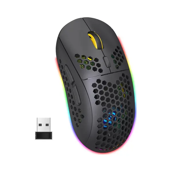 Hxsj T90 2.4G Wireless Gaming Mouse - Bluetooth - Computermäuse - Ultraleicht - Rgb-Beleuchtung - Schwarz thumbnail