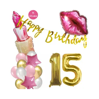 Snoes Beauty Helium Ballonnen Set 15 Jaar - Roze Folieballonnen - Happy Birthday Slinger