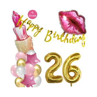 Snoes Beauty Helium Ballonnen Set 26 Jaar - Roze Folieballonnen - Slinger Happy Birthday Goud