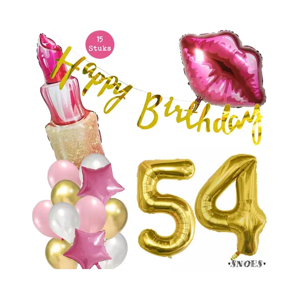 Snoes Beauty Helium Ballonnen Set 54 Jaar - Roze Folieballonnen - Slinger Happy Birthday Goud thumbnail
