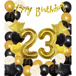 Snoes Ballonnen 23 Jaar Black Gold Dots Mega Ballon - Compleet Feestpakket Goud Zwart Stippen Cijferballon 23 - Verjaardag Versiering Diy Slinger