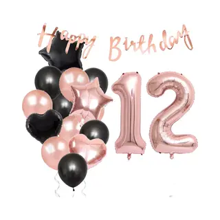 Snoes Ballonnen 12 Jaar Feestpakket – Versiering – Verjaardag Set Liva Rose Cijferballon 12 Jaar -Heliumballon