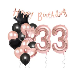 Snoes Ballonnen 33 Jaar Feestpakket – Versiering – Verjaardag Set Liva Rose Cijferballon 33 Jaar -Heliumballon