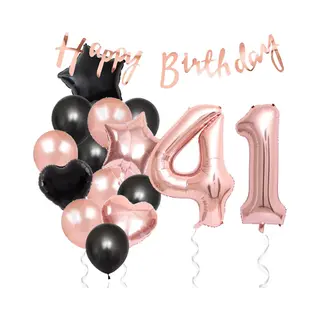 Snoes Ballonnen 41 Jaar Feestpakket – Versiering – Verjaardag Set Liva Rose Cijferballon 41 Jaar - Heliumballon