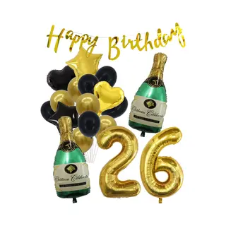 26 Jaar Verjaardag Cijferballon 26 - Feestpakket Snoes Ballonnen Pop The Bottles - Zwart Goud Groen Versiering