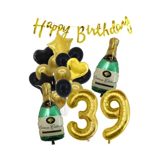 39 Jaar Verjaardag Cijferballon 39 - Feestpakket Snoes Ballonnen Pop The Bottles - Zwart Goud Groen Versiering
