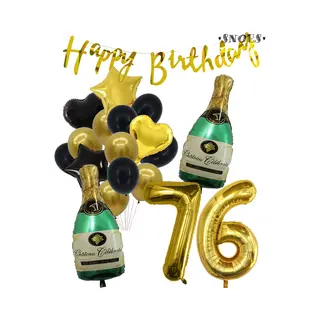 76 Jaar Verjaardag Cijferballon 76 - Feestpakket Snoes Ballonnen Pop The Bottles - Zwart Goud Groen Versiering