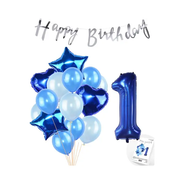 Snoes Ballonnen 1 Jaar Feestpakket – Versiering – Verjaardag Set Mason Blauw Cijferballon 1 Jaar - Heliumballon thumbnail