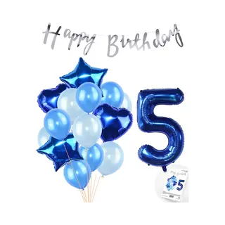 Snoes Ballonnen 5 Jaar Feestpakket – Versiering – Verjaardag Set Mason Blauw Cijferballon 5 Jaar - Heliumballon
