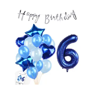 Snoes Ballonnen 6 Jaar Feestpakket – Versiering – Verjaardag Set Mason Blauw Cijferballon 6 Jaar - Heliumballon
