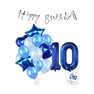 Snoes Ballonnen 10 Jaar Feestpakket – Versiering – Verjaardag Set Mason Blauw Cijferballon 10 Jaar - Heliumballon