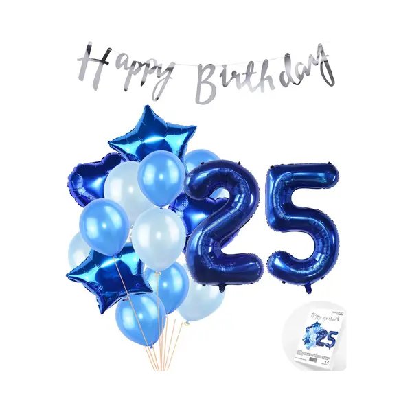 Snoes Ballonnen 25 Jaar Feestpakket – Versiering – Verjaardag Set Mason Blauw Cijferballon 25 Jaar - Heliumballon thumbnail