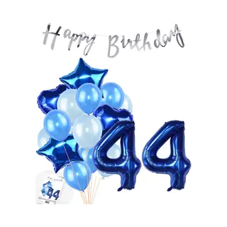 Snoes Ballonnen 44 Jaar Feestpakket – Versiering – Verjaardag Set Mason Blauw Cijferballon 44 Jaar - Heliumballon