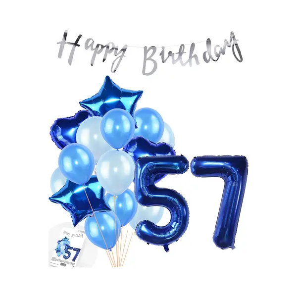 Snoes Ballonnen 57 Jaar Feestpakket – Versiering – Verjaardag Set Mason Blauw Cijferballon 57 Jaar - Heliumballon thumbnail