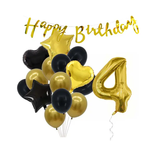 Snoes Ballonnen 4 Jaar Feestpakket – Versiering – Verjaardag Set Goldie Cijferballon 4 Jaar -Heliumballon thumbnail