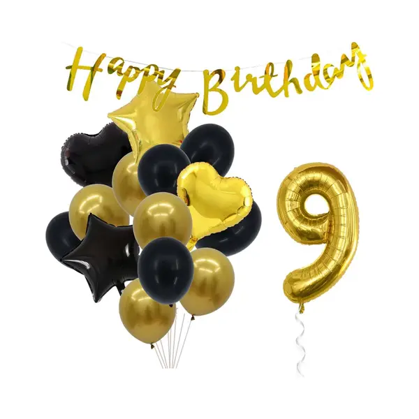 Snoes Ballonnen 9 Jaar Feestpakket – Versiering – Verjaardag Set Goldie Cijferballon 9 Jaar -Heliumballon thumbnail