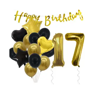 Snoes Ballonnen 17 Jaar Feestpakket – Versiering – Verjaardag Set Goldie Cijferballon 17 Jaar -Heliumballon
