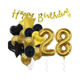 Snoes Ballonnen 28 Jaar Feestpakket – Versiering – Verjaardag Set Goldie Cijferballon 28 Jaar -Heliumballon