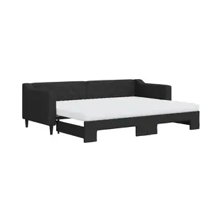VidaXL Slaapbank Met Onderschuifbed En Matrassen 80x200 Cm Stof Zwart