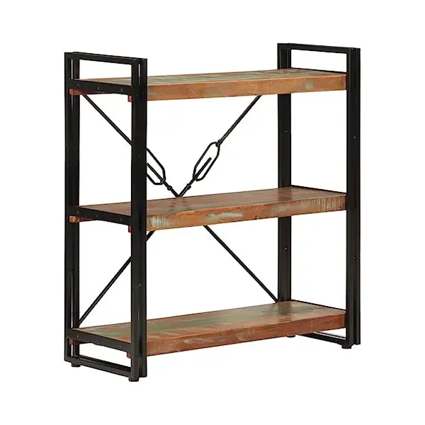 VidaXL 3-Tier Bookcase - Reclaimed Solid Wood And Sturdy Iron Frame, Eco-friendly, Unique Aesthetics, Handmade, For Books And Collectables, thumbnail