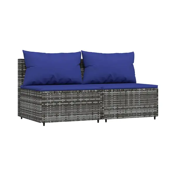 VidaXL 3-tlg. Garten-Lounge-Set Mit Kissen Grau Poly Rattan thumbnail
