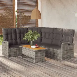 VidaXL Hoekbank Verstelbaar Met Kussens Poly Rattan Grijs