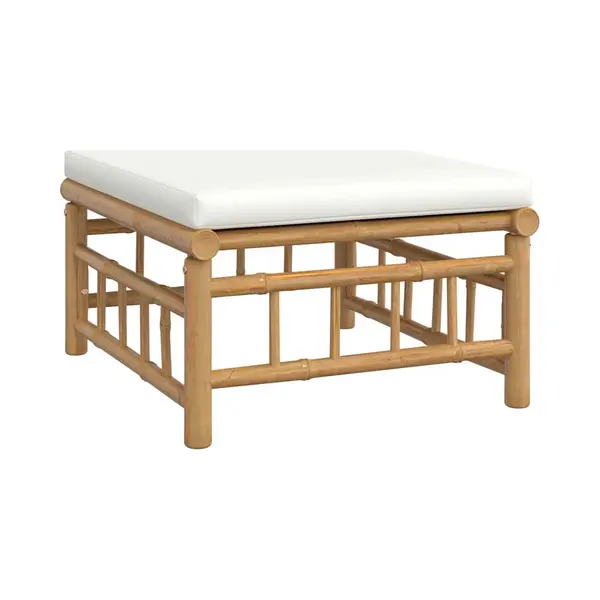VidaXL Gartenhocker, Sitzhocker Mit Cremeweißem Kissen, Modular Hocker Für Garten Terrasse, Fußhocker Fußschemel Gartenmöbel, Bambus thumbnail
