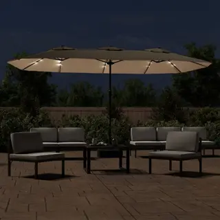 VidaXL Doppel-Sonnenschirm Mit Led-Leuchten Taupe 449x265 Cm