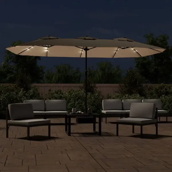 VidaXL Doppel-Sonnenschirm Mit Led-Leuchten Taupe 449x265 Cm thumbnail