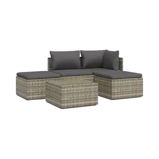 VidaXL 5-tlg. Garten-Lounge-Set Mit Kissen Grau Poly Rattan