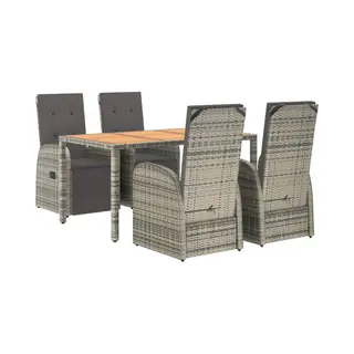 VidaXL 5-tlg. Garten-Essgruppe Mit Kissen Grau Poly Rattan