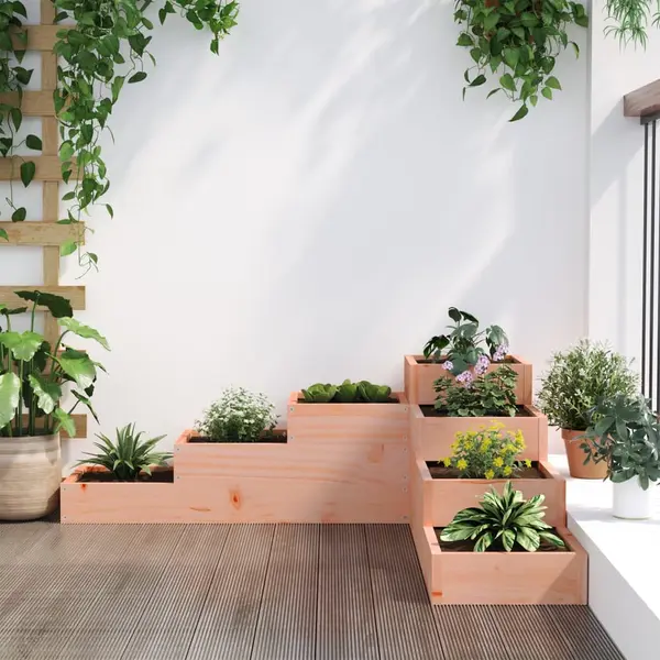 VidaXL Solid Douglas Wood 4-Tier L-Shaped Garden Planter 106x104.5x36 Cm, Durable And Sturdy, For Balconies, Patios, Decks, Terraces thumbnail