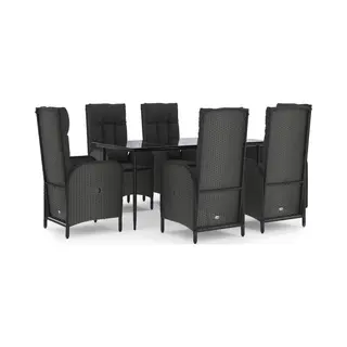 VidaXL - 7-delige - Tuinset - Met - Kussens - Poly - Rattan - Zwart