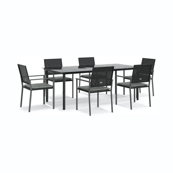 7-tlg. Garten-essgruppe Mit Kissen Poly Rattan Und Stahl Vidaxl thumbnail