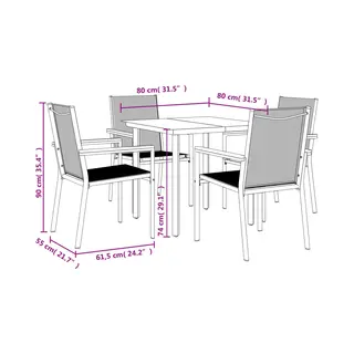 VidaXL 5-tlg. Garten-Essgruppe Schwarz Textilene Und Stahl